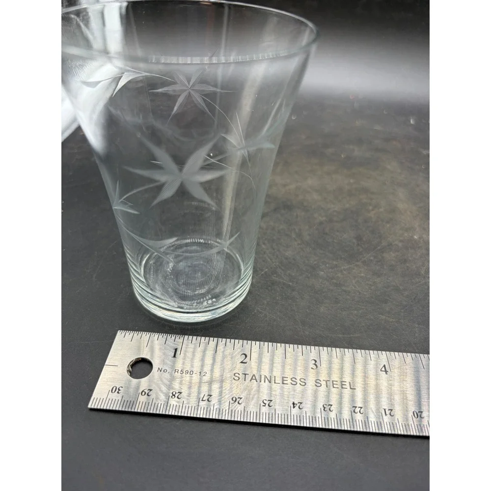 Vintage Etched Starburst Wheat Juice Glasses Set of 4 Clear Mid Century Modern